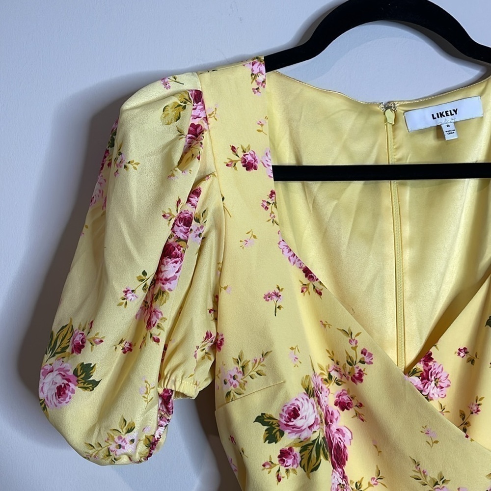 Likely | Mini Quinn Faux Wrap Puff Sleeve Dress in Snapdragon Size 0 - Picture 3 of 8